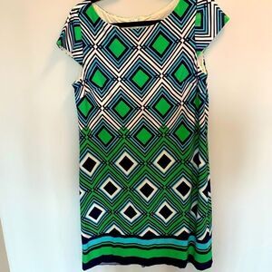 Eliza J size large geometric green blue dress